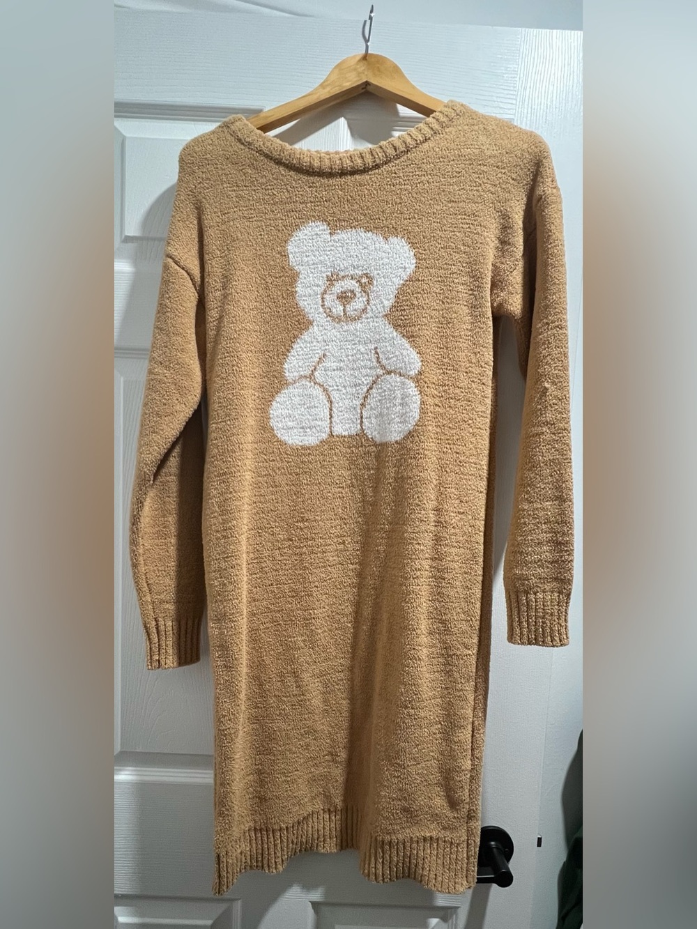 La Vie En Rose Tan Long Sleeve Teddy Bear Sweater Dress